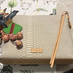 NWT Consuela Cream Snake-Embossed Crossbody with Tan Trim and BONUS  Charms